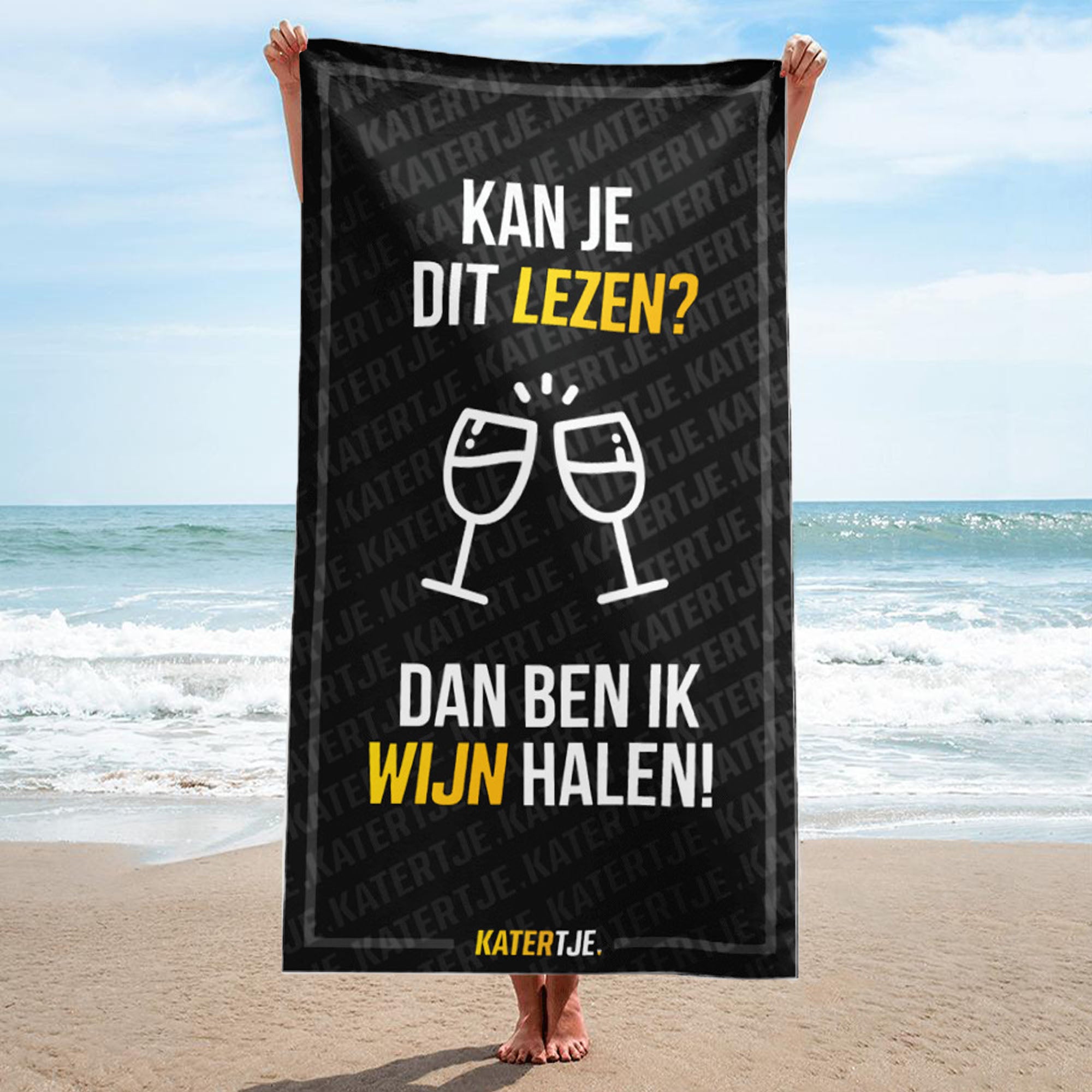 Kan je dit lezen? Dan ben ik wijn halen! | Strandlaken